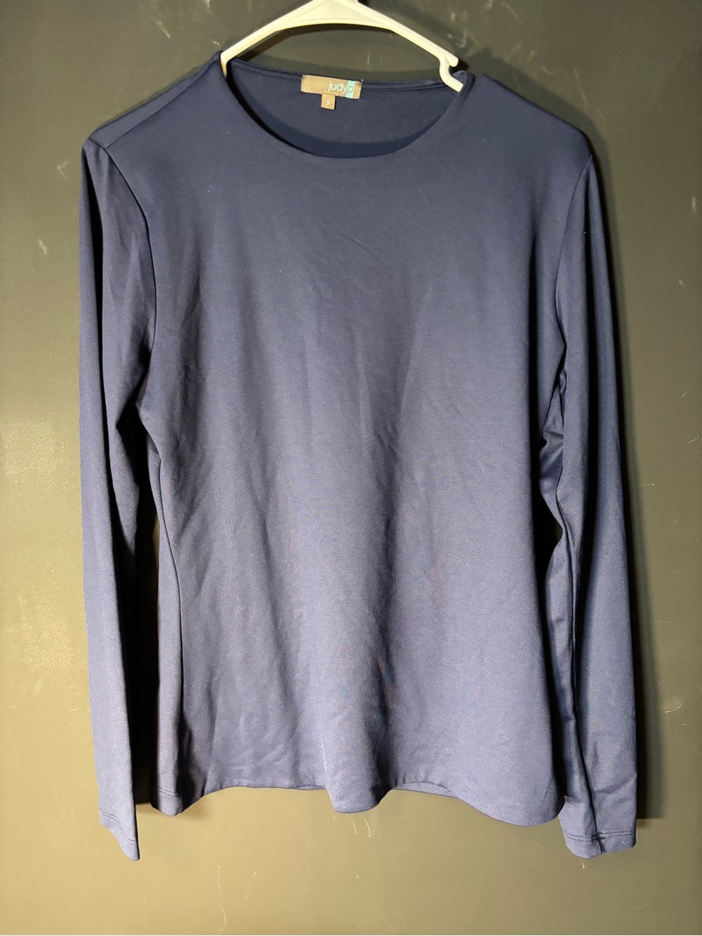 Judy P Navy Long-Sleeve Crew Neck Top-small